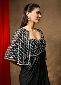 Rukhsar Black Metallic Drape Cape Set