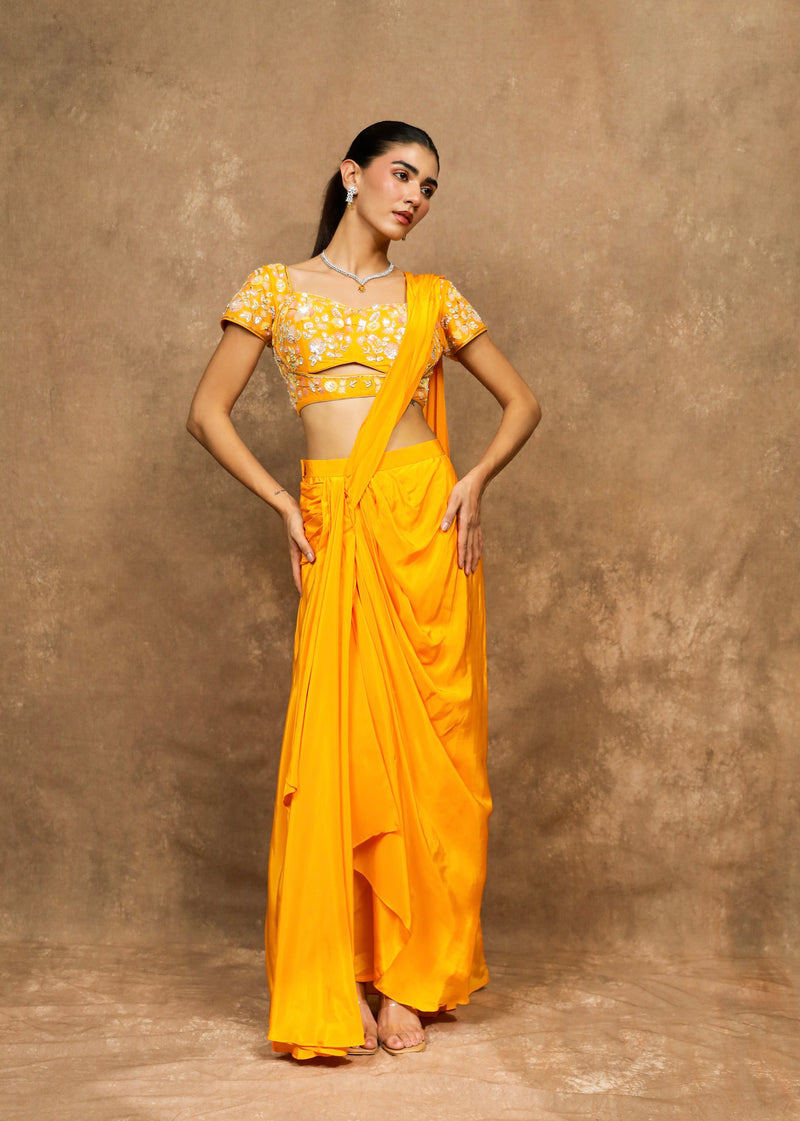 Kamli Yellow Pre-Draped Saree Set