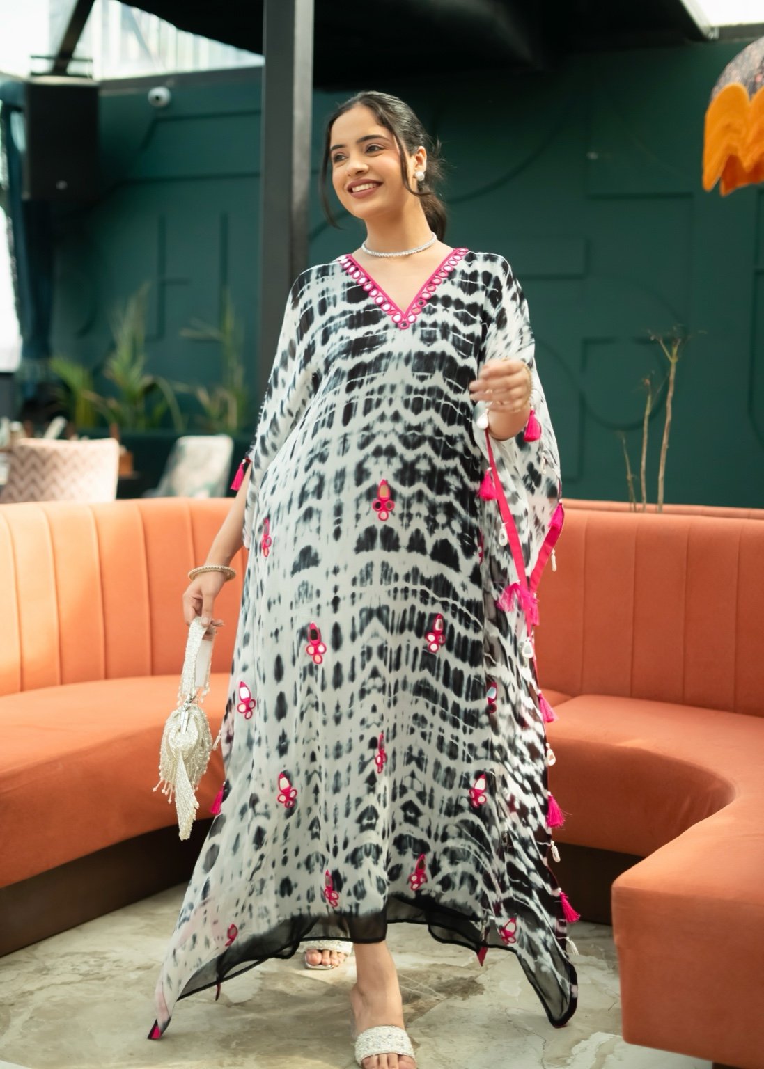 Inaya Black Tie & Dye Kaftan