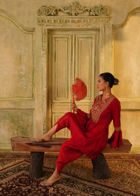 Ikraah Crimson Flared Kurta Set