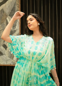 Aaina Green Tie & Dye Kaftan