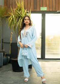 Noor Powder Blue Set with Potli