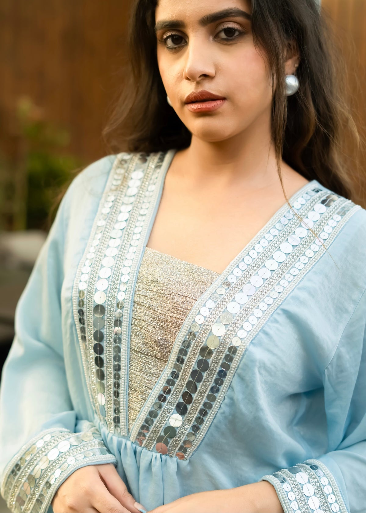 Noor Powder Blue Set with Potli