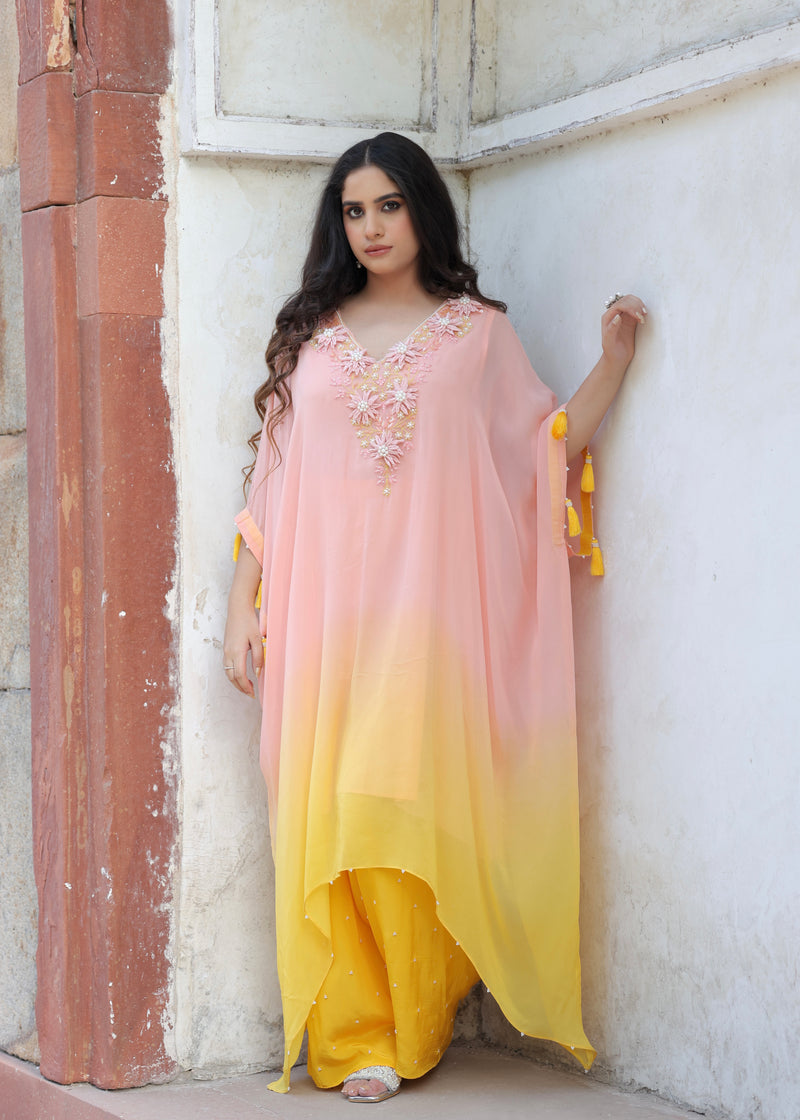 Raabta Pink Yellow Ombré Kaftan Set