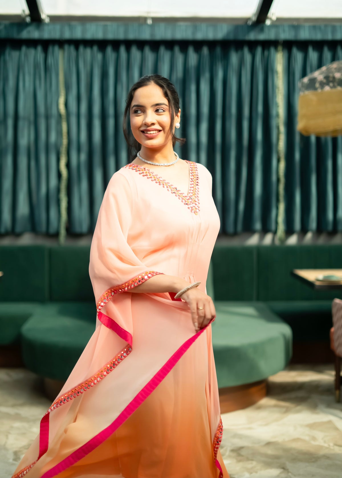 Fida Peach Orange Ombré Kaftan