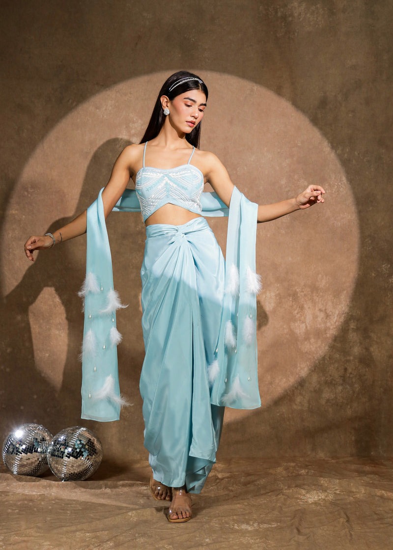 Adira Powder Blue Twisted Drape Set