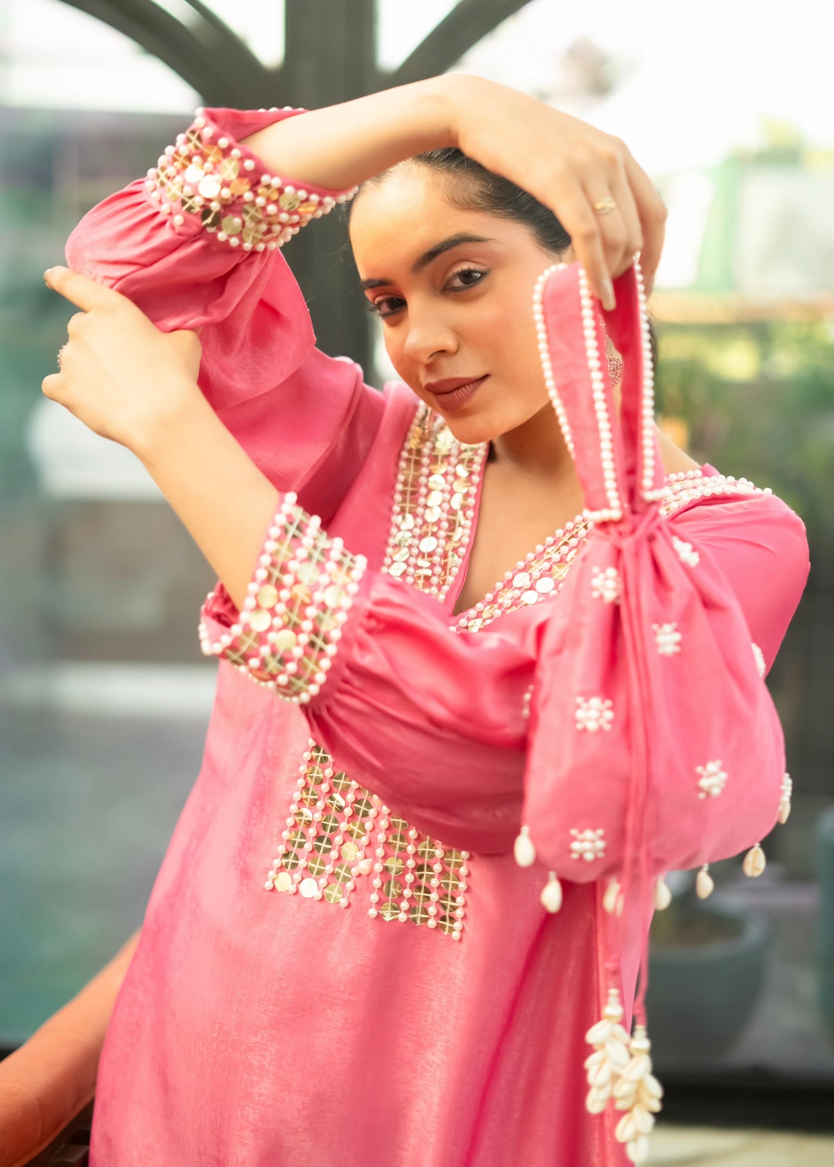 Adara Pink Set with Potli