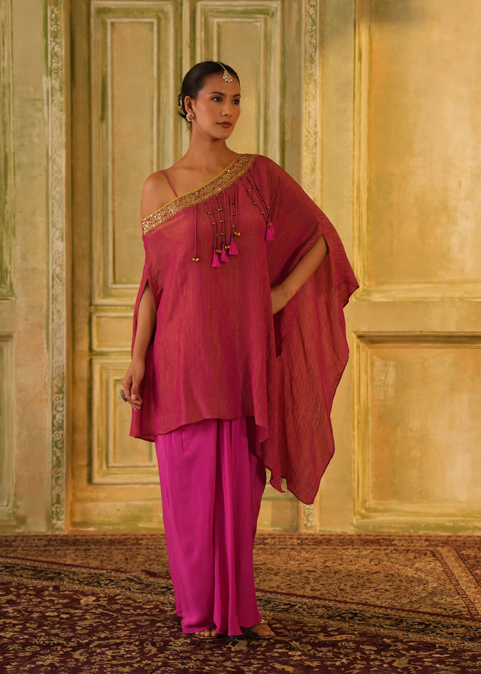 Navira Rani Pink One Shoulder Drape Set
