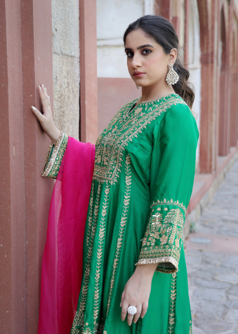 Gulrukh Emerald Green Anarkali Set