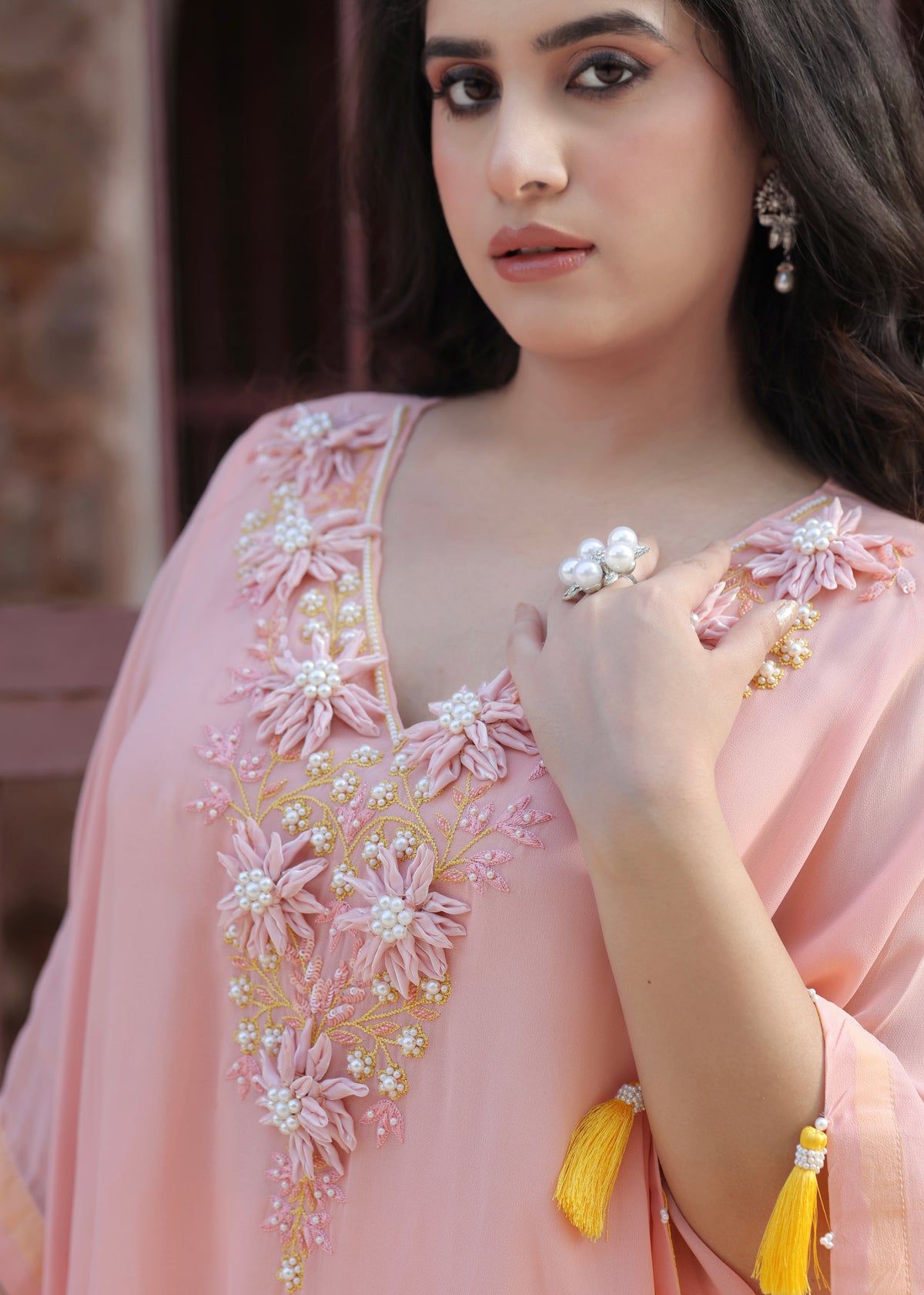 Raabta Pink Yellow Ombré Kaftan Set