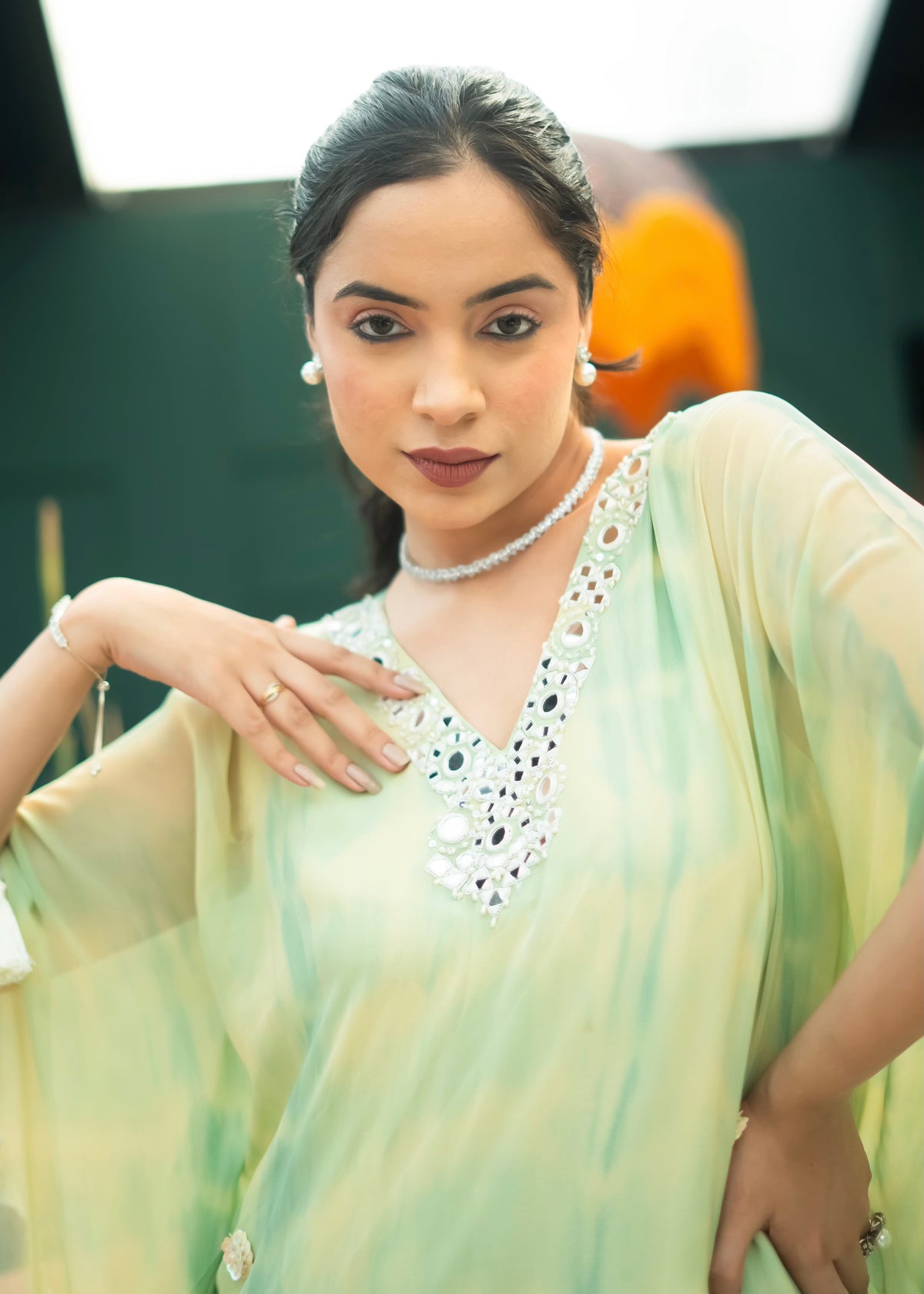 Inara Mint Green Tie & Dye Kaftan