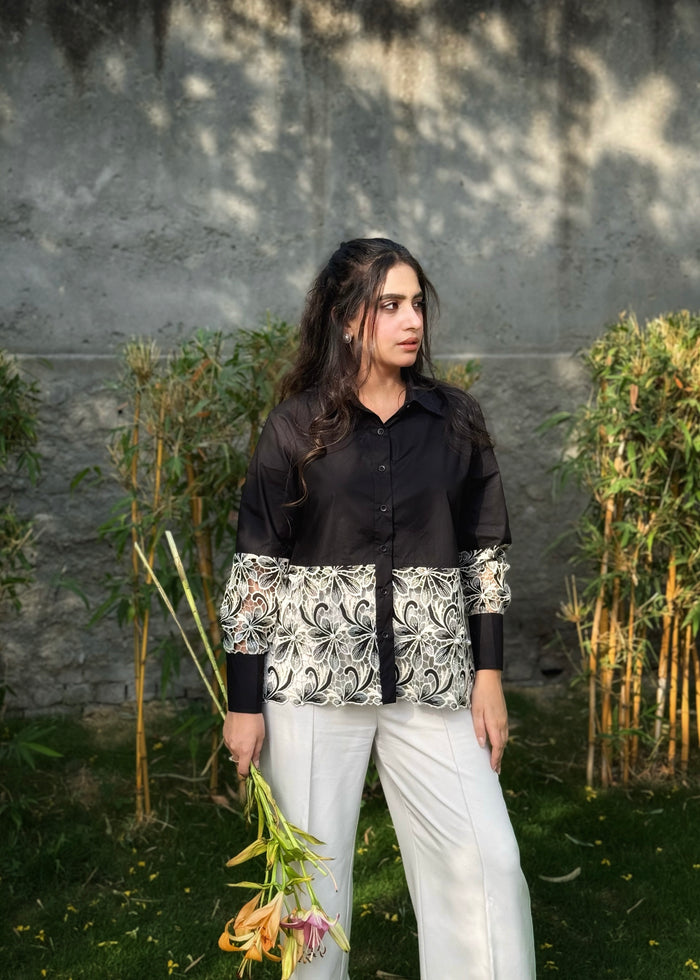 Midnight Bloom Cutwork Shirt