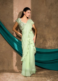 Bahaar Pastel Pistachio Green Saree Set