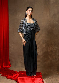 Rukhsar Black Metallic Drape Cape Set