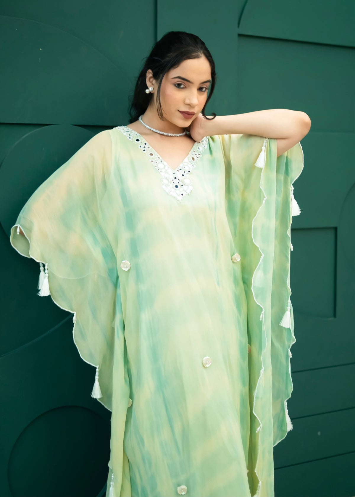 Inara Mint Green Tie & Dye Kaftan