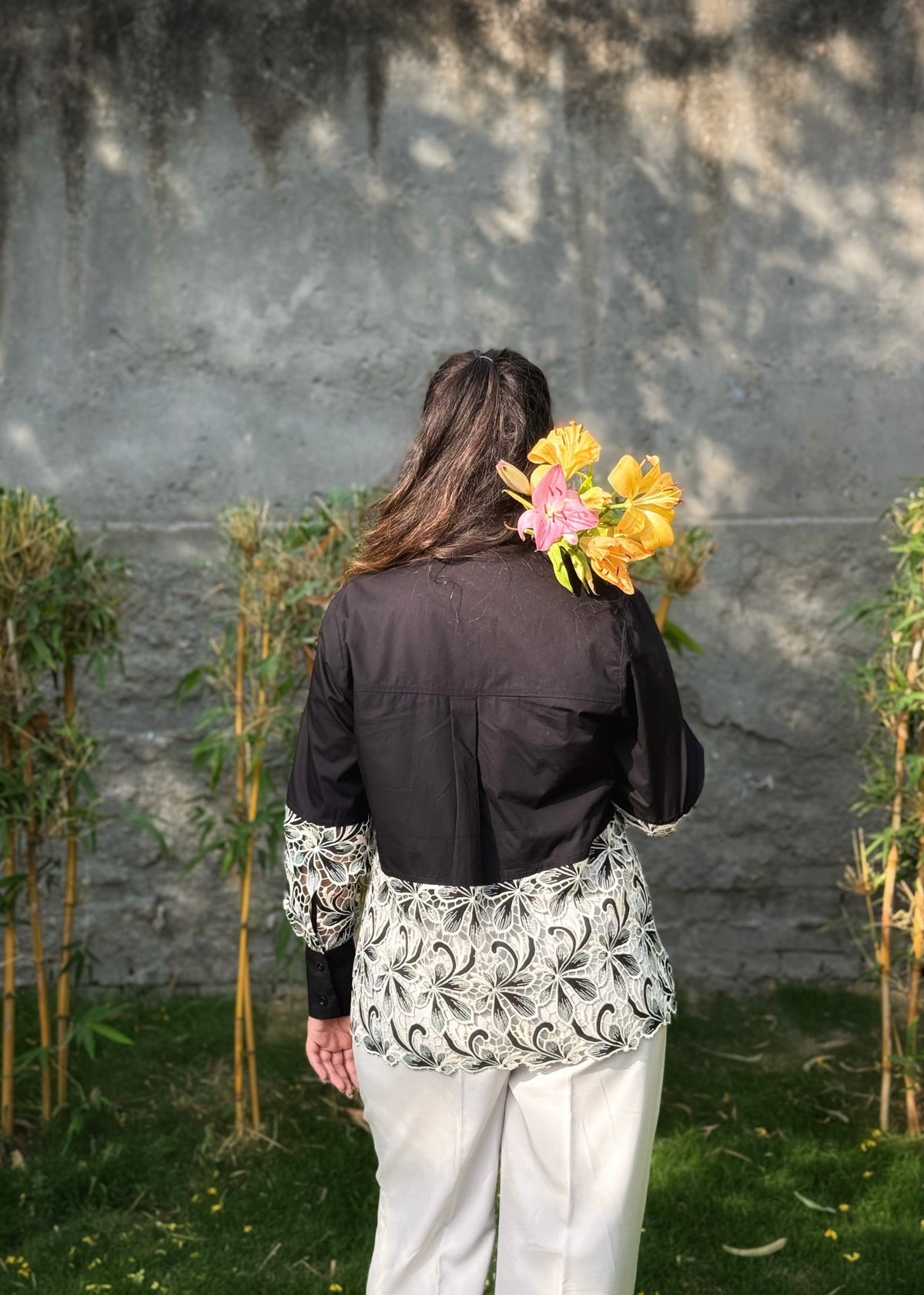 Midnight Bloom Cutwork Shirt