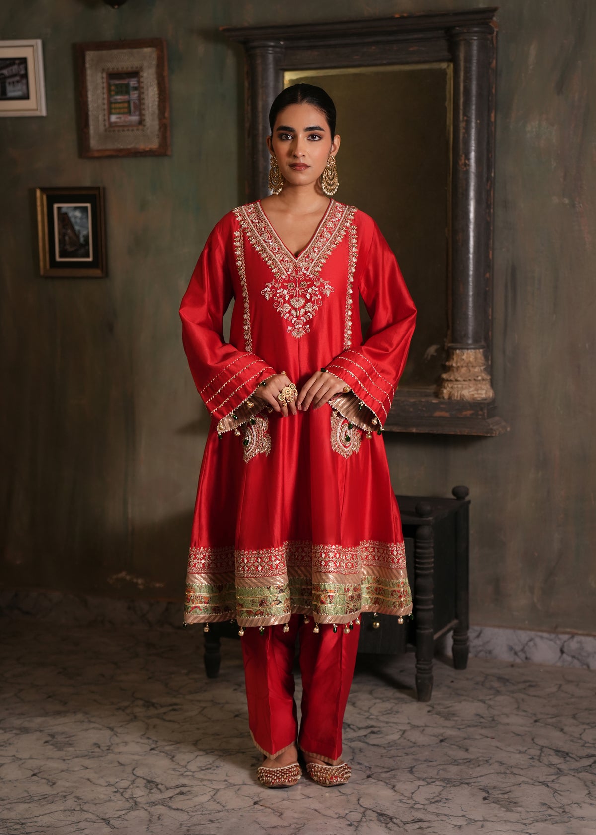Rabia Red Chanderi Anarkali Set