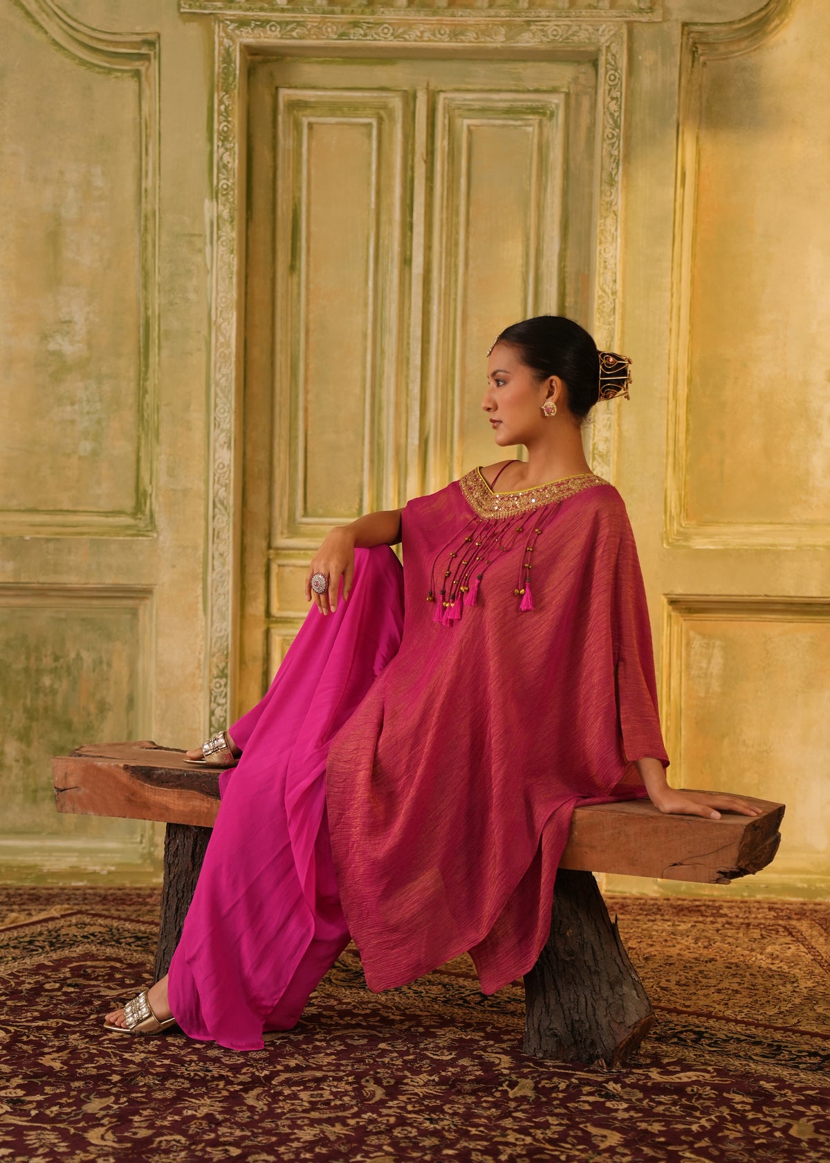 Navira Rani Pink One Shoulder Drape Set