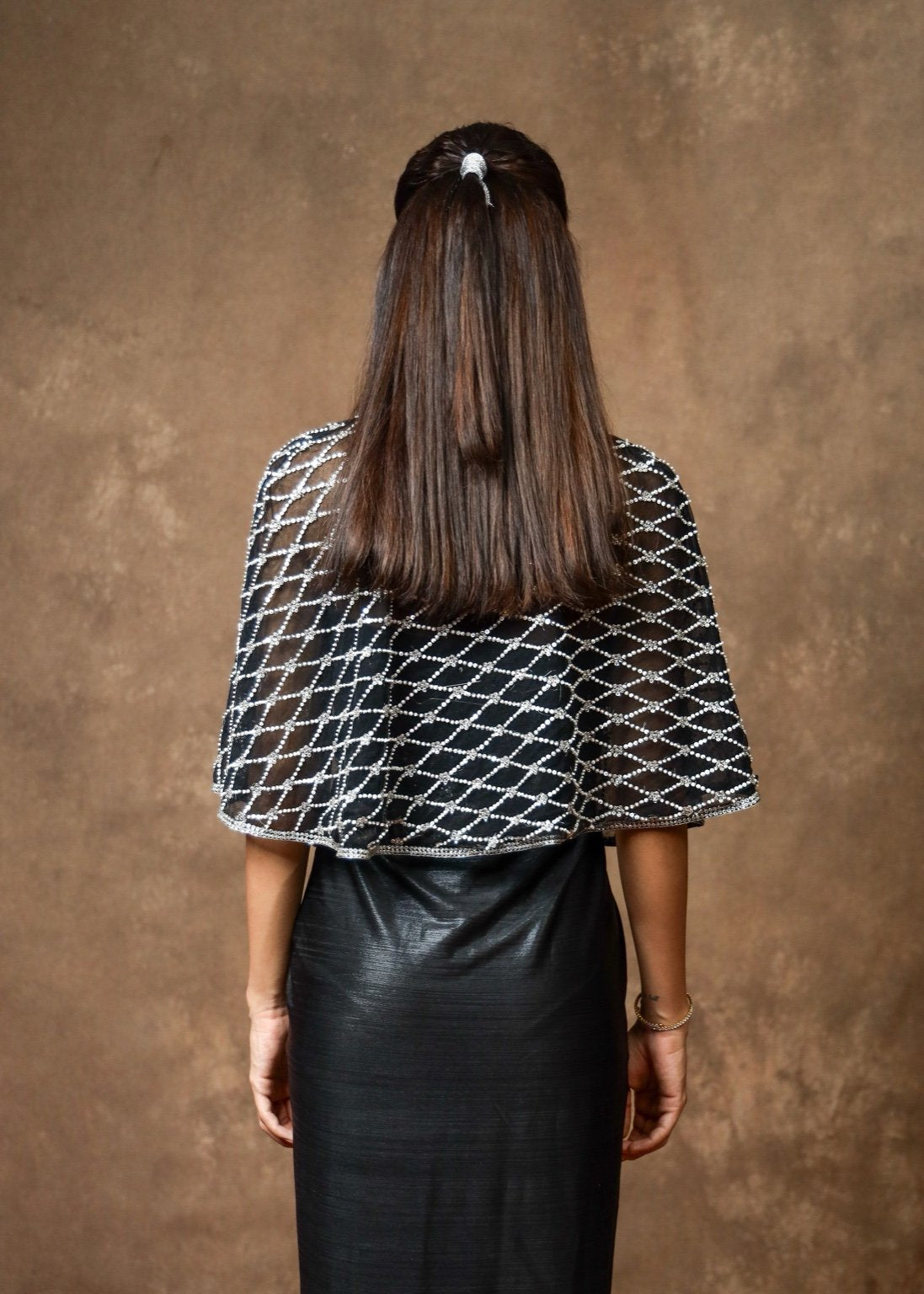 Rukhsar Black Metallic Drape Cape Set