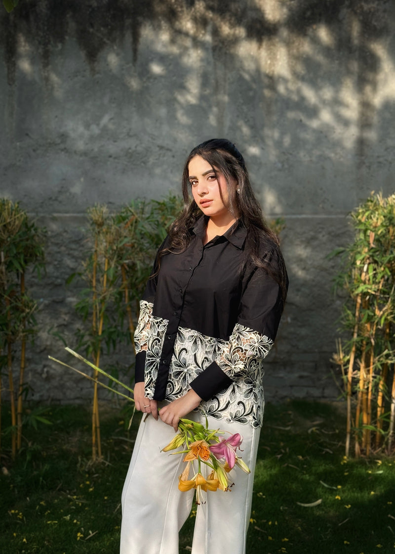 Midnight Bloom Cutwork Shirt