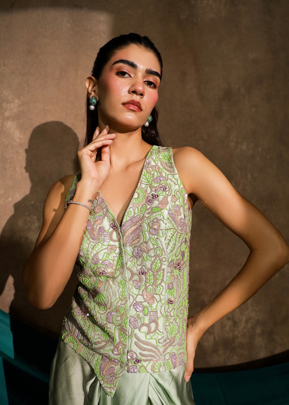 Minara Mint Green Waistcoat Set