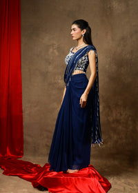 Afsaana Sapphire Blue Drape Saree