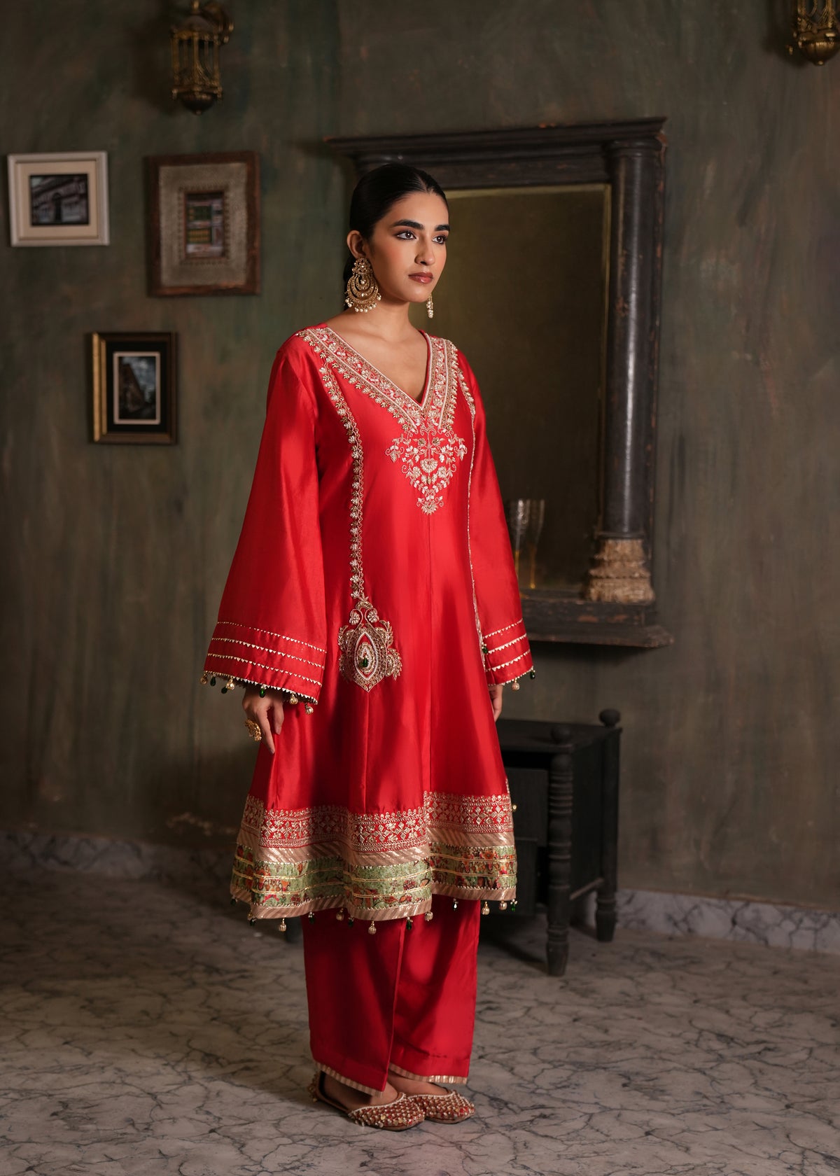 Rabia Red Chanderi Anarkali Set