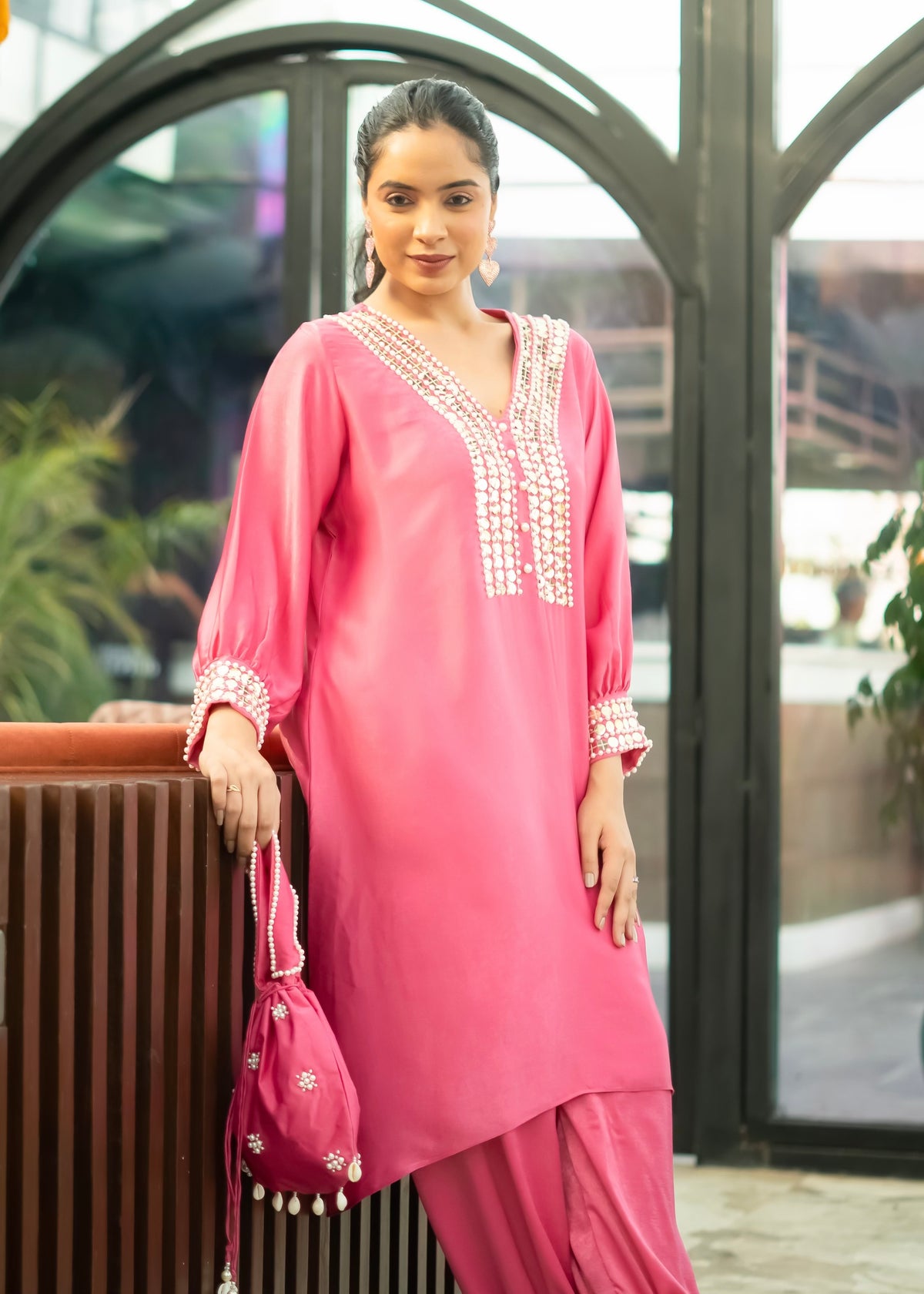 Adara Pink Set with Potli