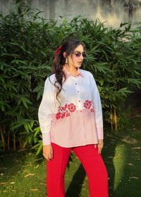 Pinstripe Petals Red Shirt