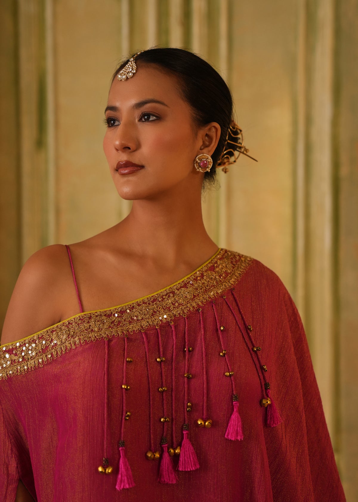 Navira Rani Pink One Shoulder Drape Set
