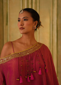Navira Rani Pink One Shoulder Drape Set