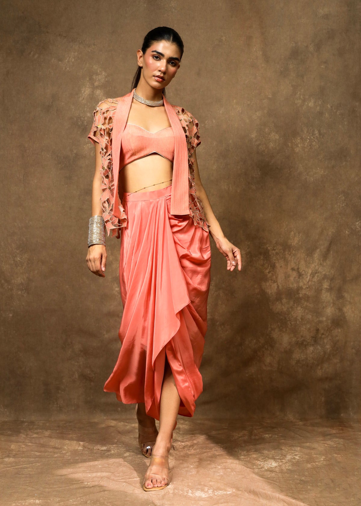 Aarzoo Coral Peach Drape Set