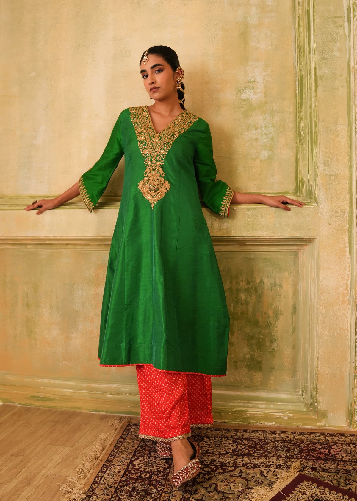 Saanjh Jade Green Raw Silk Kurta Set