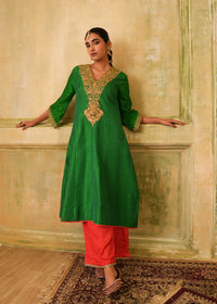 Saanjh Jade Green Raw Silk Kurta Set