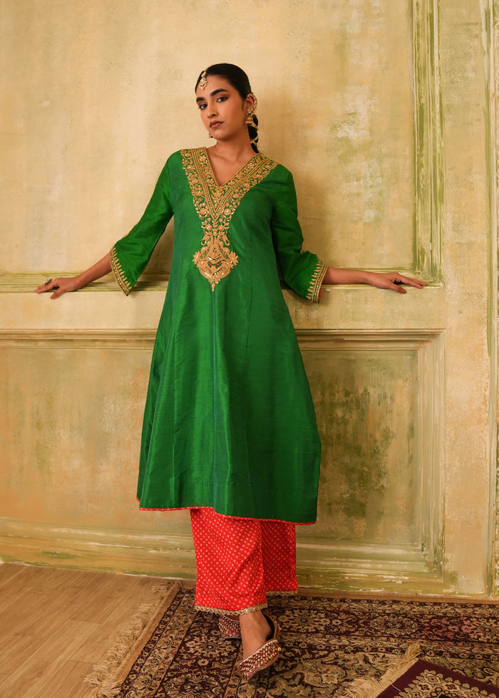 Saanjh Jade Green Raw Silk Kurta Set