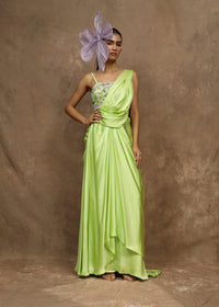 Miorah Pastel Green Drape Saree Set