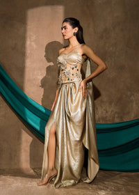 Ziya Gold Drape Corset Saree Set