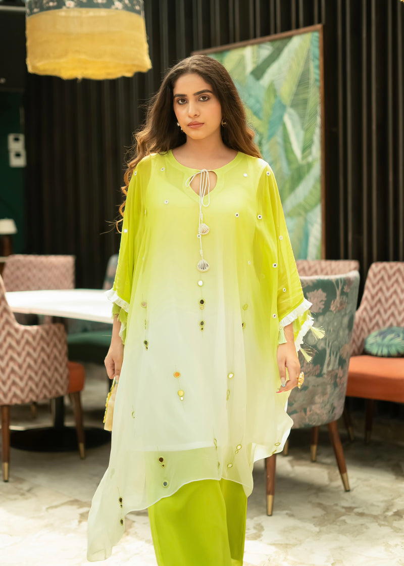 Ada Green White Ombré Kaftan Set