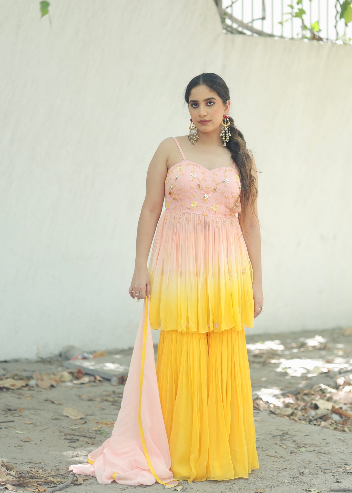 Rumi Pink Yellow Ombré Anarkali Set