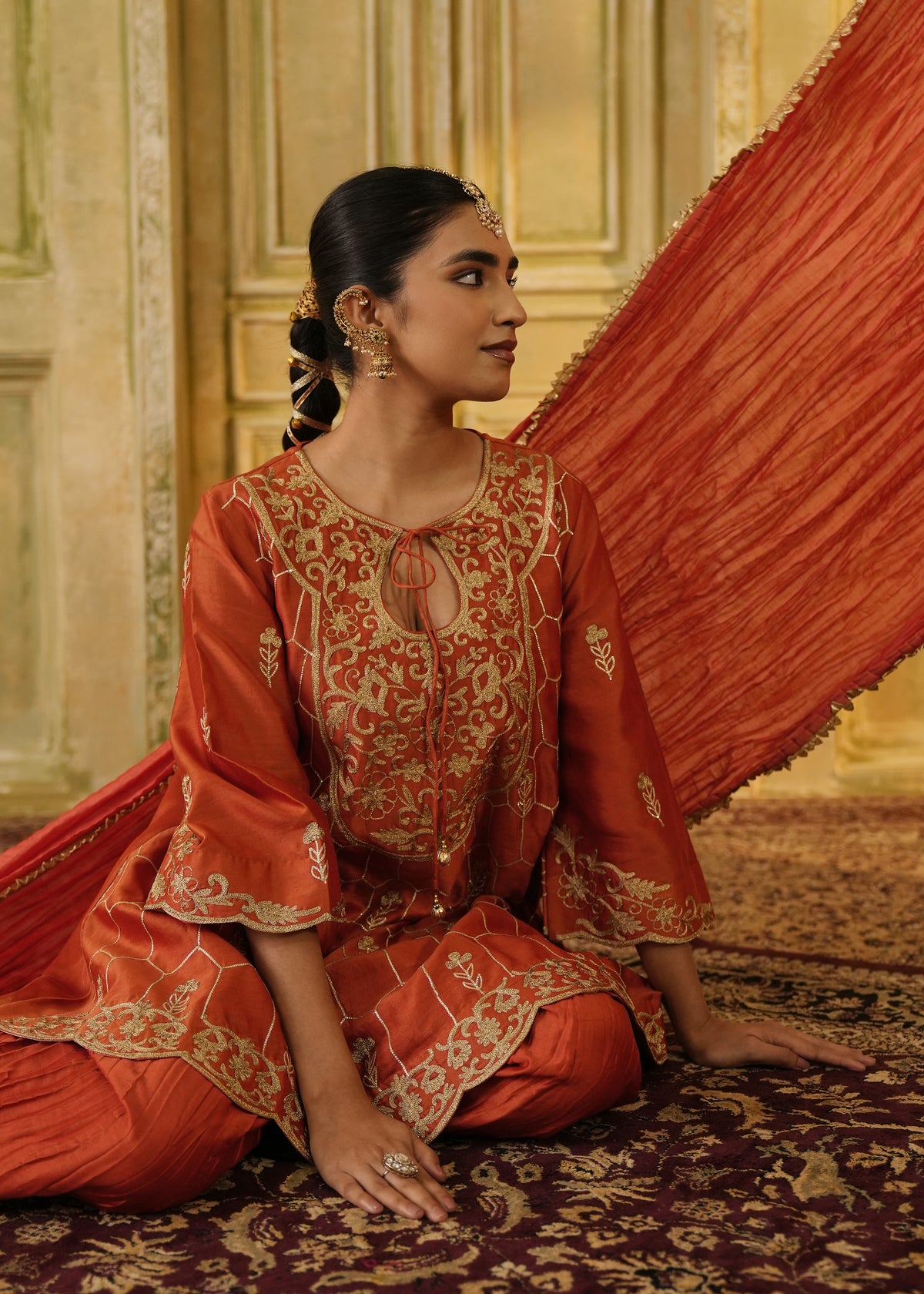 Anvaya Burnt Orange A-Line Kurta Set