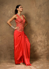 Gulnaar Rust Waistcoat Drape Set