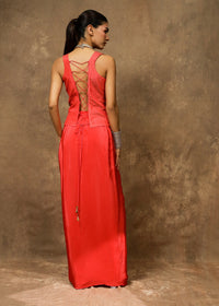 Gulnaar Rust Waistcoat Drape Set